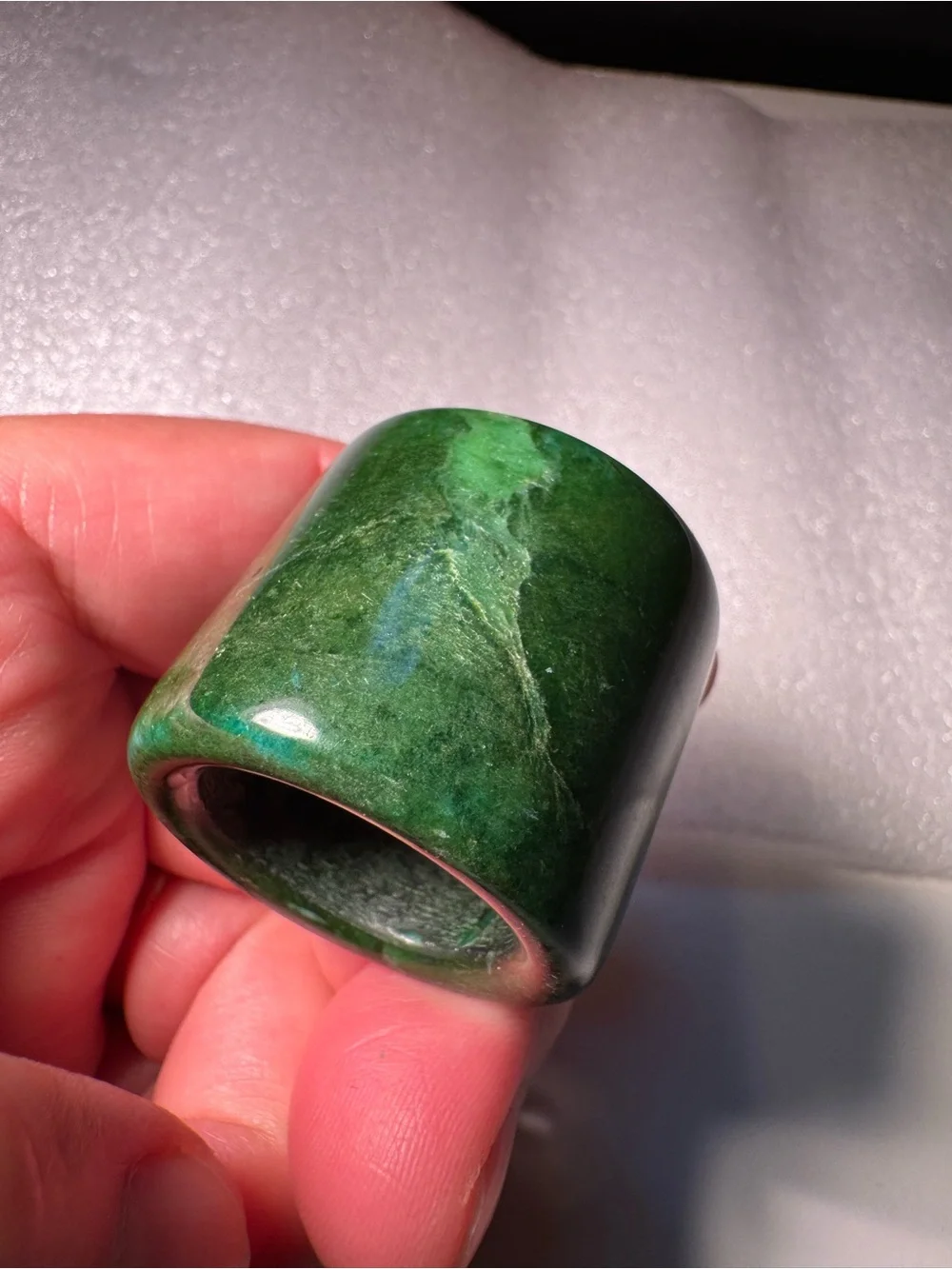 Polished Green Stone Wide Band Ring - Women Jewelry Rings